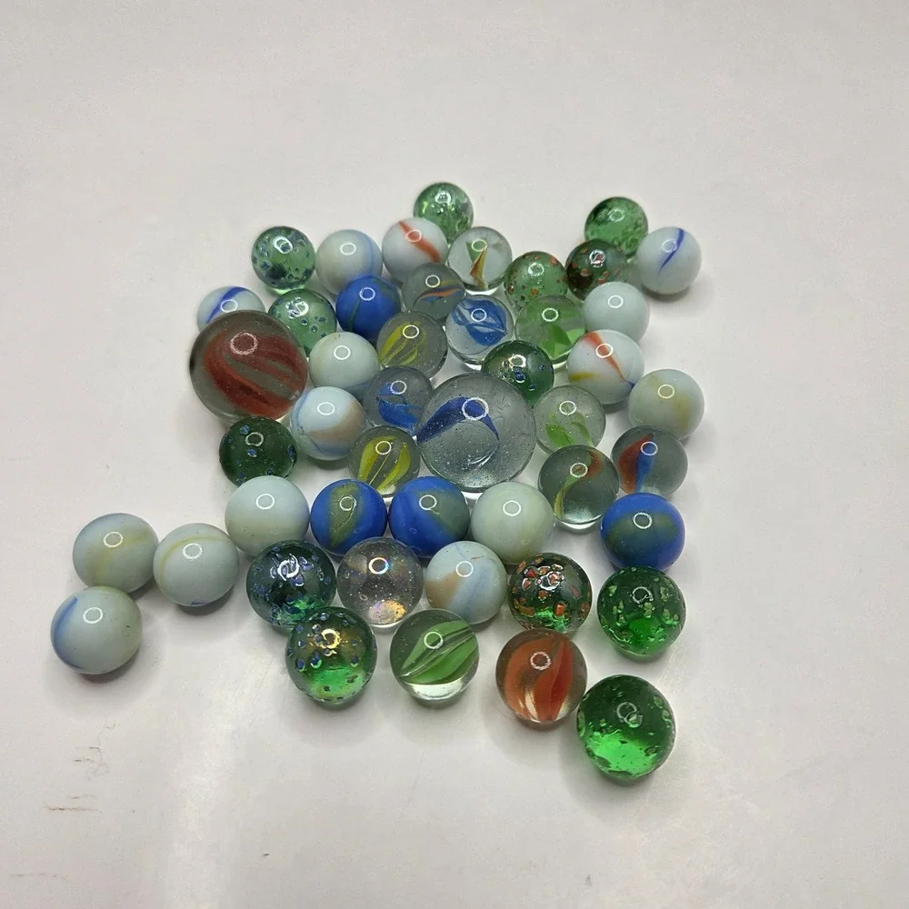 Vintage Glass Marbles Lot Mixed Cat Eye Swirl Shooters Multi Color 40+ Pc Bulk
